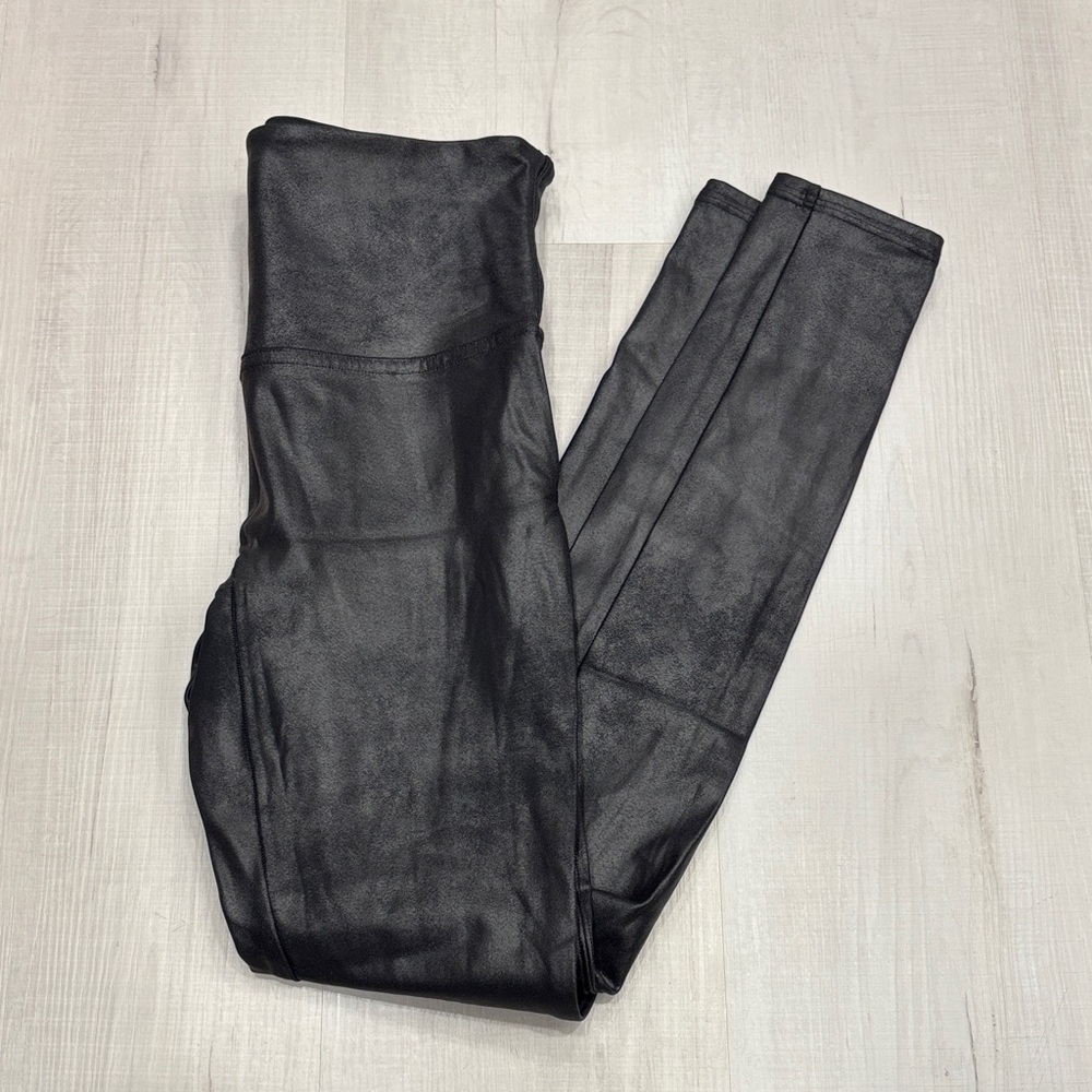 Spanx Black Faux Leather Leggings, medium